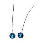 Silver Long Earrings with Swarovski Rivoli 8mm Bermuda Blue Crystals