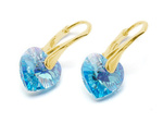 Gold plated 925 silver earrings with Swarovski crystals Hearts 10mm Aquamarine AB