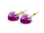 Gold plated 925 silver earrings with Swarovski crystals Hearts 14mm Fuchsia