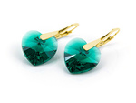 Gold plated 925 silver earrings with Swarovski crystals Hearts 14mm Emerald