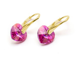 Earrings gold plated sterling silver 925 with Swarovski crystals Hearts 10mm Fuchsia AB