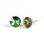 925 Silver Earrings with Swarovski Rivoli 8mm Vitrail Medium Crystals