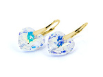 Gold plated 925 silver earrings with Swarovski hearts 14mm Crystal AB crystals