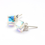 Silver 925 Swarovski Cube 6mm Crystal AB Earrings