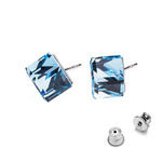 Silver 925 earrings with Swarovski Cube 8mm Aquamarine crystals