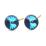Gold plated 925 silver earrings with Swarovski Rivoli 12mm Bermuda Blue crystals