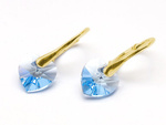 Gold plated 925 silver earrings with Swarovski crystals Hearts 10mm Light Sapphire