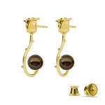 Silver 925 gold plated rose earrings with Swarovski pearls 8mm Brown