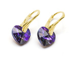 Gold plated 925 silver earrings with Swarovski crystals Hearts 10mm Heliotrope