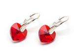 Silver 925 Earrings with Swarovski Crystals Hearts 10mm Light Siam AB