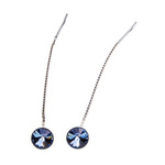 Silver Long Earrings with Swarovski Rivoli 8mm Light Sapphire Crystals