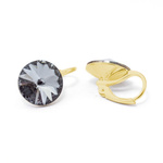 Gold plated 925 silver earrings with Swarovski Rivoli 12mm Silver Night crystals