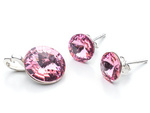 925 silver set of earrings + pendant with Swarovski Rivoli 8/12mm Light Rose crystals