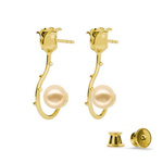 Silver 925 gold plated rose earrings with Swarovski pearls 8mm Cream Rose Light Peach