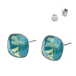 925 Silver Earrings with Swarovski Square 10mm Pacific Opal Crystals