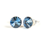 925 Silver Earrings with Swarovski Rivoli 8mm Denim Blue Crystals