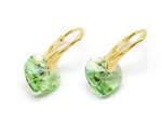 Gold plated 925 silver earrings with Swarovski crystals Hearts 10mm Peridot