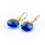 Gold plated 925 silver earrings with Swarovski Octagon 14mm Dark Sapphire crystals