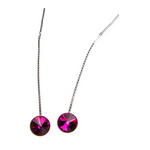 Silver Long Earrings with Swarovski Rivoli 8mm Fuchsia Crystals