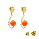 Silver 925 gold plated rose earrings with Swarovski pearls 8mm Neon Orange