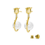 Silver 925 gold plated rose earrings with Swarovski pearls 8mm White