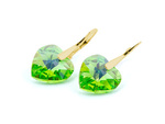 Earrings gold plated sterling silver 925 with Swarovski crystals Hearts 14mm Peridot AB