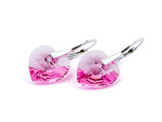 Silver 925 Earrings with Swarovski Crystals Hearts 14mm Light Rose