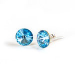 Silver 925 Earrings with Swarovski Rivoli 6mm Aquamarine Crystals