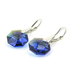 925 silver earrings with Swarovski Octagon 14mm Dark Sapphire Blue AB crystals