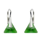 Silver 925 Swarovski Triangle Earrings 12mm Dark Moss Green