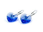925 Silver Earrings with Swarovski Crystals Hearts 14mm Sapphire