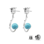 Sterling Silver Earrings 925 Roses with Swarovski Pearls 8mm Turquoise