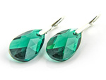 Silver 925 Earrings with Swarovski Crystals Almond 22mm Emerald