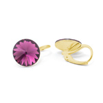 Gold plated 925 silver earrings with Swarovski Rivoli 12mm Amethyst crystals