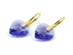 Gold plated 925 silver earrings with Swarovski crystals Hearts 14mm Tanzanite