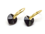 Gold plated 925 silver earrings with Swarovski crystals Hearts 10mm Jet