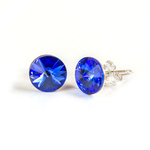 925 Silver Earrings with Swarovski Rivoli 6mm Sapphire Crystals