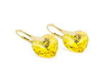 Gold plated sterling silver 925 earrings with Swarovski hearts 14mm Light Topaz AB crystals