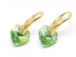 Gold plated 925 silver earrings with Swarovski crystals Hearts 10mm Peridot AB