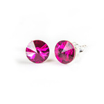 Srebrne Kolczyki 925 z kryształami Swarovski Rivoli 8mm Fuchsia