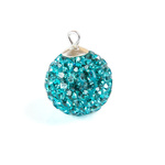 Pendant sterling silver 925 DiscoBall Shamballa Ball 10mm Light Turquoise