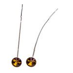 Silver Long Earrings with Swarovski Rivoli 8mm Topaz Crystals