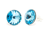 Silver 925 Earrings with Swarovski Rivoli 12mm Aquamarine Crystals