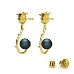 Silver 925 gold plated rose earrings with Swarovski pearls 8mm Petrol