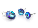 925 silver set of earrings + pendant with Swarovski Rivoli 8/12mm Bermuda Blue crystals