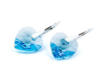 Silver 925 Earrings with Swarovski Crystals Hearts 14mm Aquamarine