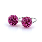 Srebrne Kolczyki 925 Kule Discoball 12mm z kryształami Fuchsia