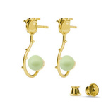 Silver 925 gold plated rose earrings with Swarovski pearls 8mm Pastel Green