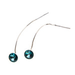 Silver Long Earrings with Swarovski Rivoli 8mm Light Turquoise Crystals