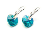 Silver 925 Earrings with Swarovski Crystals Hearts 10mm Blue Zircon AB